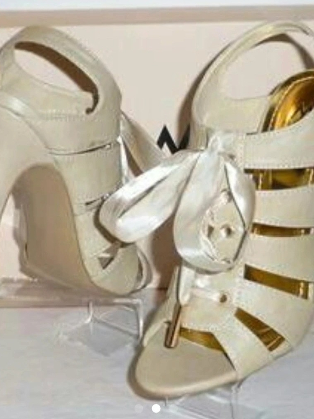 Women’s Cream Satin Lace-Up High Heel Sandals